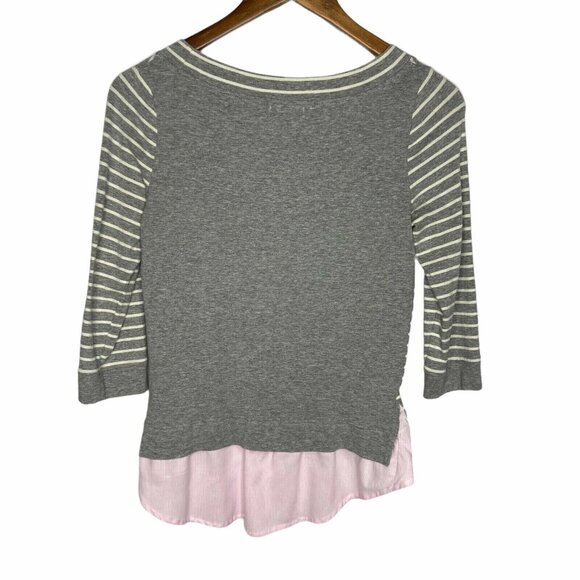 Little Yellow Button Anthropologie Top XS Gray Striped Knit Pink Shirttail - Picture 2 of 8